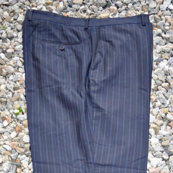 MARC TULIO PARIS TAILORED PANTS PIN STRIPE NAVY BLUE POLY / RAYON BAGGY STYLE - Picture 1 of 7